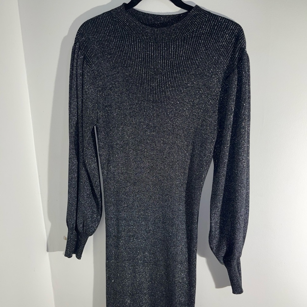 ELOQUII Plus Black Ribbed Knit Midi Dress Size 14/16